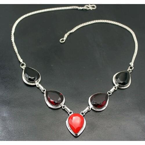 Hermosa Princess Cut Fashion Natural RedCoral Garnet Silver Color Chain Necklace 19 inch A365 Free Shipping