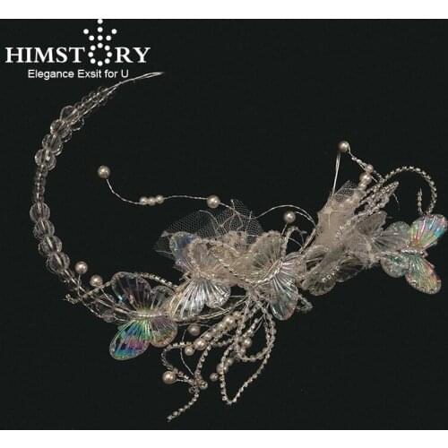 Himstory Delicate Handmade Beading with Transparent Colorful Butterfly Hairband Wedding Party Evening Dress Hair Accessories