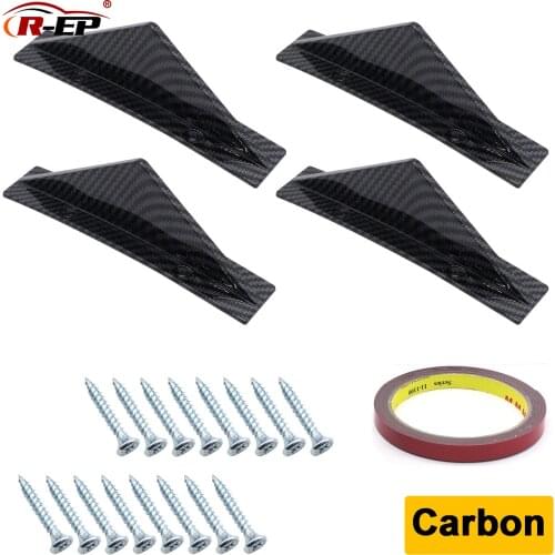 Curved Carbon Black 4Pcs Universal Car Rear Bumper Spoiler Diffuser Shark Fin Protect Cover Anti-crash Valance Chin Rubber Lip