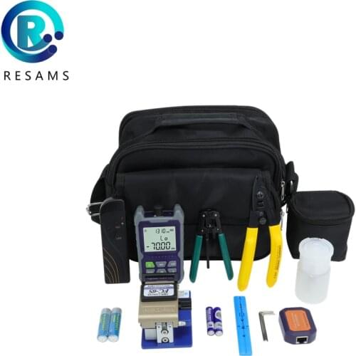 RESAMS FTTH Network Fiber Optic Cable Tools Kit Optical Cleaver VFL Termination Toolkit Cleaner Pen Stripper Power Meter Conveni