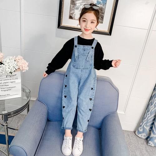 Girls Clothing Set Denim Jumpsuit+T-Shirt For Girls Overalls Jeans 2Pcs Kids Teenager Rompers Outfits 4 5 6 7 8 9 10 11 12 13Yrs