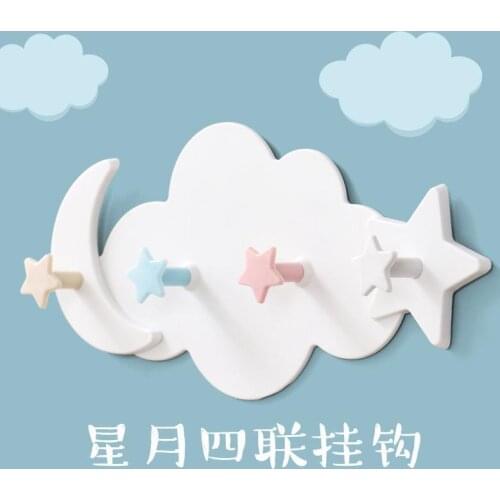 Creative Cute Star Moon Cloud Shape Nail-free Wall Clothes Hooks Kids Room Decorative Key Hanging Hanger Kitchen Storage Hook
