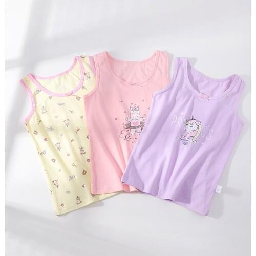 3Pcs Lot Cartoon Unicorn Girls Sleeveless Tanks Summer Childrens Cotton Vest Kids T-Shirt Tops Clothing For 2 To 10 Years ZL79