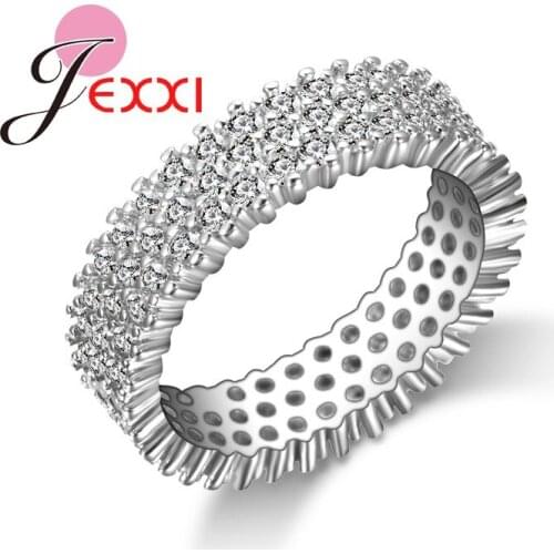 Trendy Wide Band Rhinestone Rings Punk Style Women Men Stainless Silver Finger Rings Cool Party Jewelry Accessories Onsale