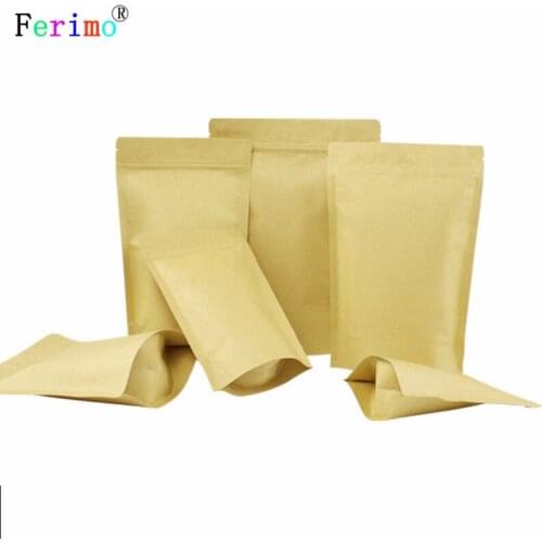 Multi Sizes 100pcs Herb Coffee Tea Retail Zip Lock Storage Bag Reclosable Brown Kraft Paper Stand Up Pouches