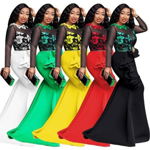 2021 new woman ruffled dress Plus size dress Net yarn perspective Evening dress Banquet Birthday Party Womens clothing