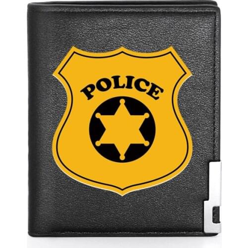 2021 New Arrivals Police Badge Logo Printing Mens Wallet Leather Purse For Men Credit Card Holder Short Slim Wallet Pocket