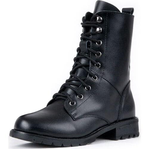 Autumn winter black lace up army boots Women PU leather martin boots lovers motorcycle boots for women plus size EU35-42 XKD2036