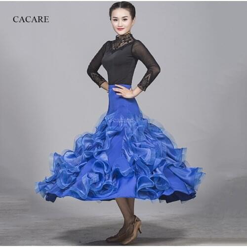 Ballroom Dance Competition Dresses Waltz Flamenco Standard Dance Dresses 8 Colors Top Skirt Set D0982 Big Sheer Hem