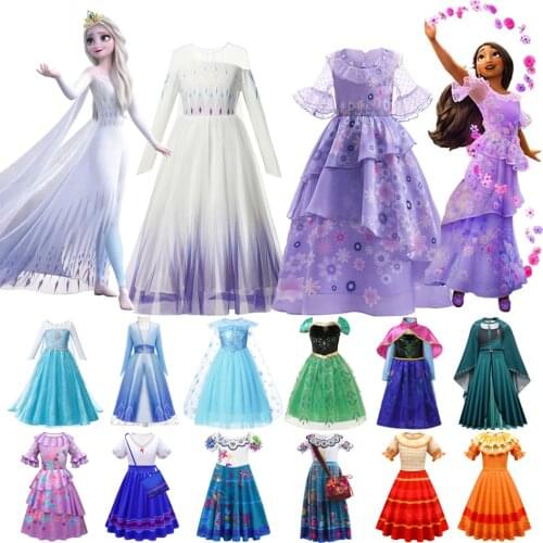 Anna Elsa Dresses for Girls Halloween Carnival Costume Christmas Children Princess Clothing Snow White Wedding Evening Dress