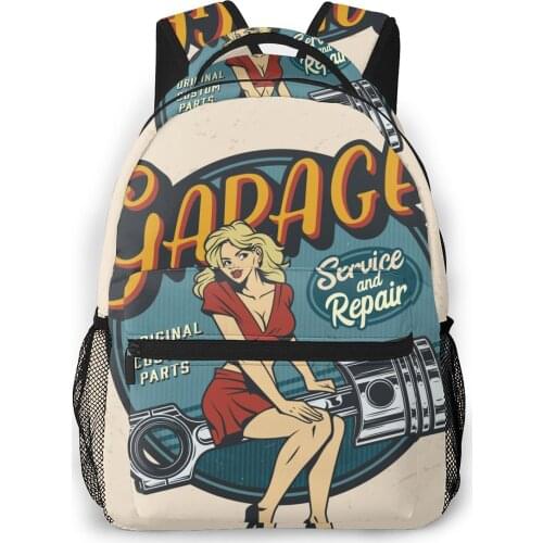 2021 Travel Backpacks Vintage Garage Repair Service Badge Girl Backpack For Women Large Capacity School Bag For Teenage