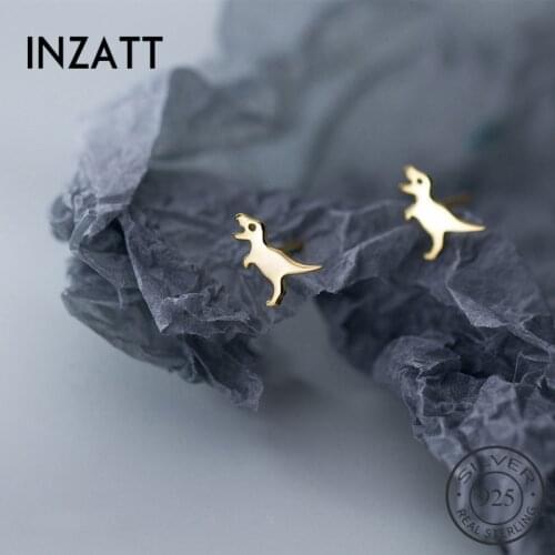 INZATT Real 925 Sterling Silver Tiny Animal Dinosaur Stud Earrings For fashion Women party Gold Color Hyperbole Fine Jewelry