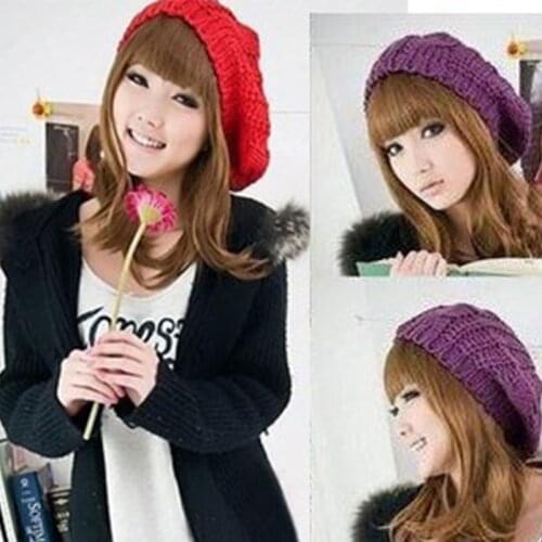 Fashion Autumn Winter Hats for Women Geometric Wool Knitted Hat Solid Handmade Beanie Cap Mujer Female Bonnet
