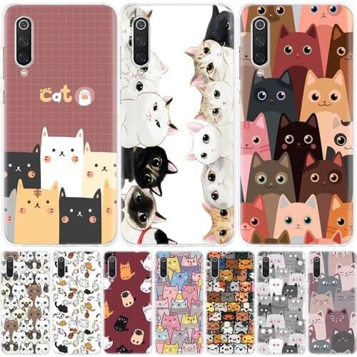 Cartoon Cute Cats Background Silicon Phone Case For Xiaomi Redmi Note 10 9 8 9S 8T 7 6 5 6A 7A 8A 9A 9C Pro Customized Cover Coq
