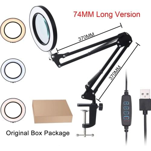 Foldable Magnifying Glass with LED Light Third Hand Soldering Tool Desk Clamp USB 10X Magnifier Welding/Reading Table Lamp