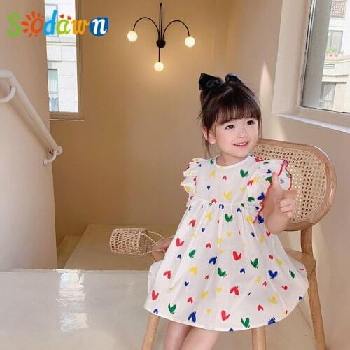 SodawnGirls Dress Childrens Summer New Dress Korean Version Of Flying Sleeve Skirt Close Border Princess Skirt