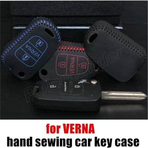 Only Red best gift car key case cover Genuine quality leather sewing by Hand fit for HYUDNAI VERNA car accessory free shipping