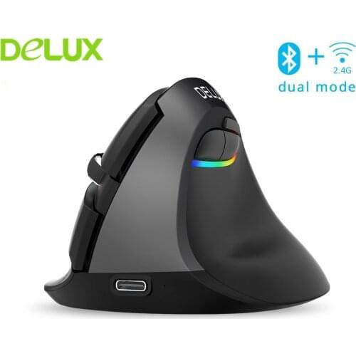 Delux M618 Mini Wireless Bluetooth 4.0 Dual Model Mouse Rechargeable Ergonomic Vertical Mice 2400 DPI Optical Computer Mouse