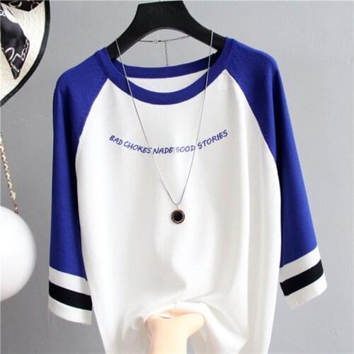 Spring Summer Style Women Knitted Pullover Tops Lady Casual O-Neck Letter Printed knitted Sweater Pullover ZZ0967