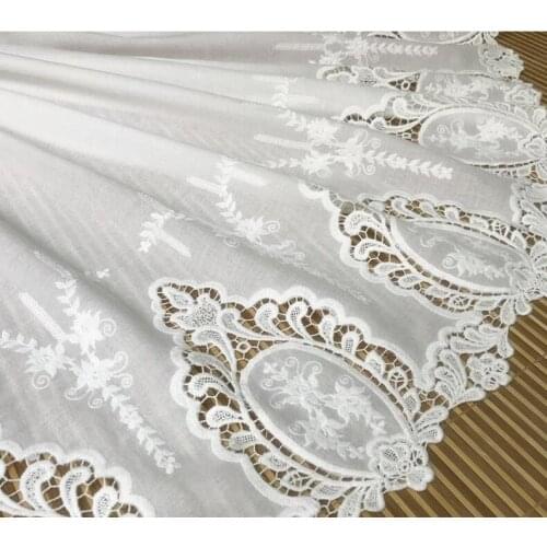 Vintage Cotton Fabric Hollowed Embroidery Cotton Lace In Off White For Evening Dress, Robe, Costume, Home Decor, Table Runner