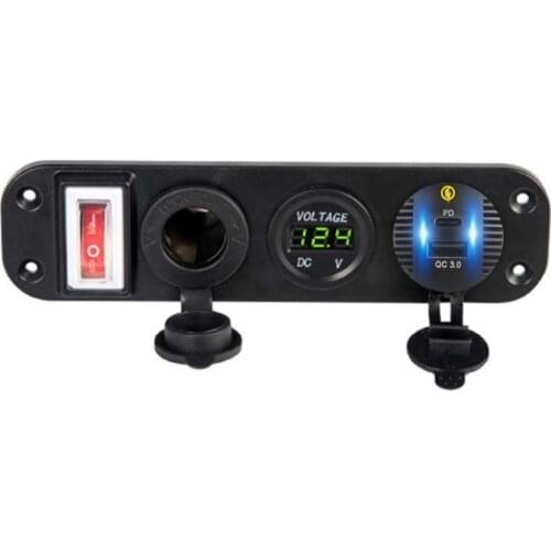 Waterproof 12V 24V Car QC3.0 USB Type C PD Fast Charger Power Socket Panel with LED Voltmeter Switch for Car Boat Marine T3EF