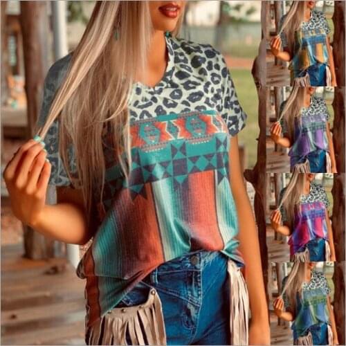 S-5XL Plus Size 2021 summer new womens Loose T-shirt short-sleeved Leopard printed tops tees women 's blouse (2)