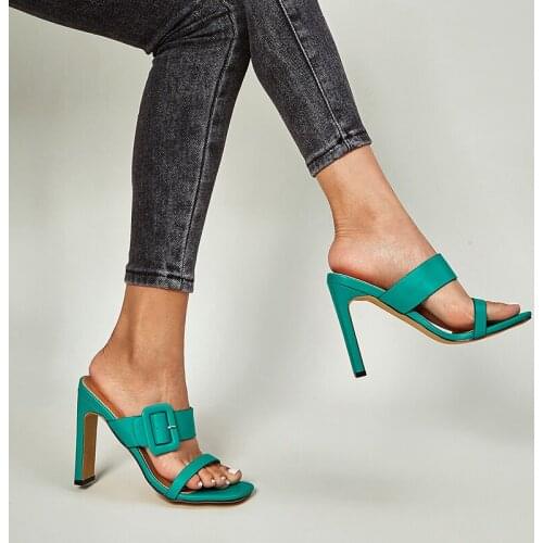 2021 Summer New Womens slippers Fashion Buckle Design Ladies Shoes Open Toe High Heels Dress Party Pumps Sexy Big Size 42