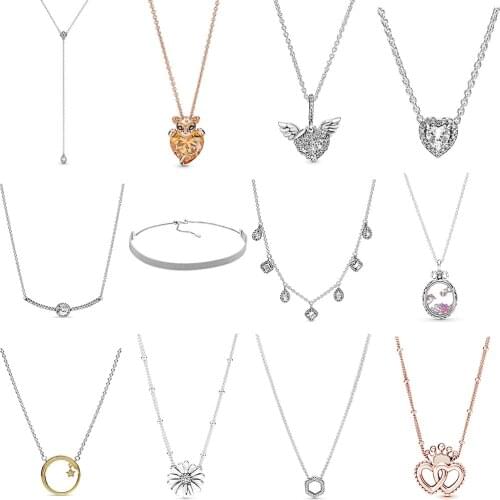 NEW 2019 100% 925 Sterling Silver Angel Wing Heart Shaped Reflexions Mesh Choker Necklace Fit DIY Women Original Fashion Jewelry