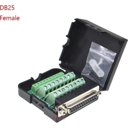 1PCS DB25 25PIN 2 row female plug connector terminal adapter with black shell D-SUB wire cable free solder