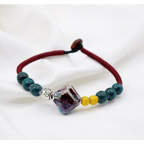 1PC Retro National Style Winding Small Fresh Hand Decoration Ceramic Woven Student Bracelet