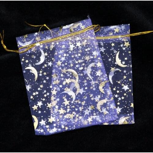 100pcs 7x9cm Drawable Organza Bags Star Moon Purple color Wedding Christmas Gift Bag Jewelry Packaging Bags Pouches