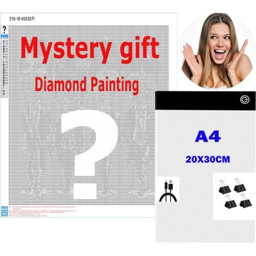2021 New Mysterious Diamond Paintings Surprise Gift + Different Picture of Rhinestone Set With A4 LED light Pad