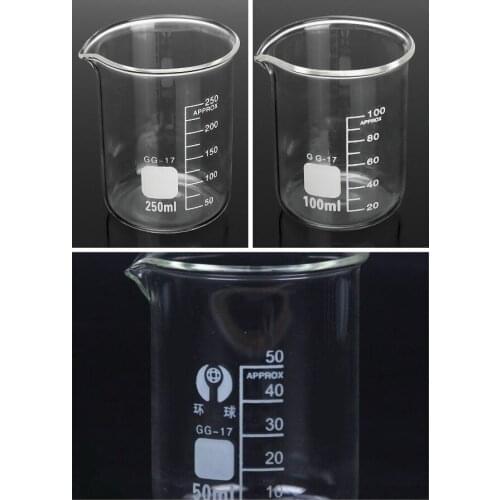 3PCS Laboratory Borosilicate Small Type Glass Graduated Beakers 50ml 100ml and 250ml Each one
