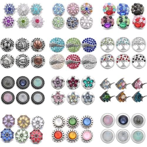 6pcs/lot Multiple Styles Snaps Jewelry Mixed 18mm Snap Button with Crystal Rhinestone Button For 18mm Snap Bracelets Bangles