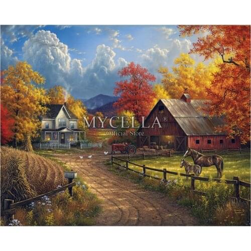 Diamond Embroidery,Farm Fall Landscape Cabins,Full,5d Diy Diamond Painting,Canvas,Cross Stitch,Diamond Mosaic,Picture,Home Decor