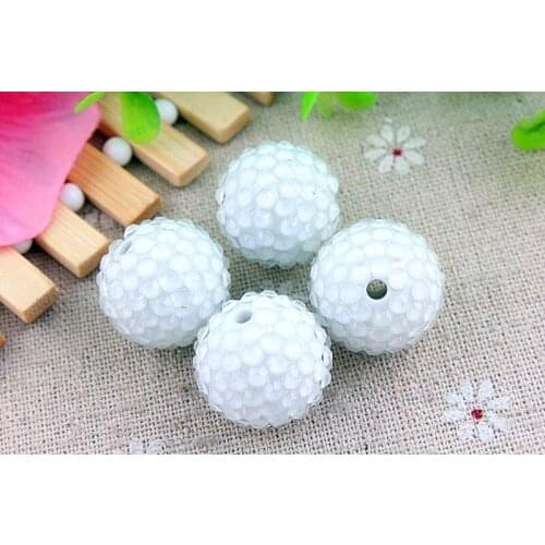 Kwoi vita White Clear Resin Rhinestone Ball beads Wholesales AAA Quality 20mm Chunky 100pcs/lotfor Kids Jewelry