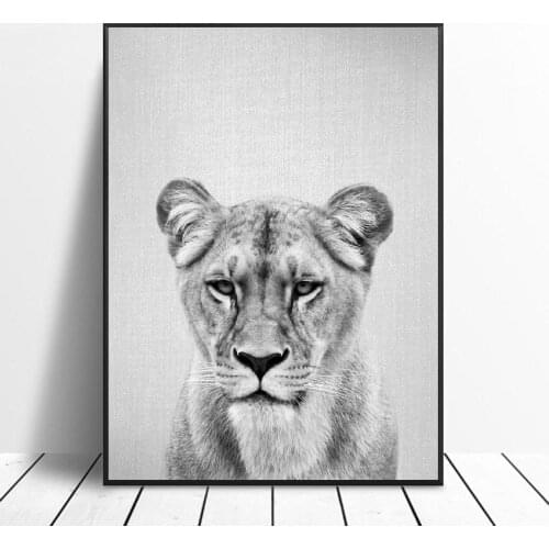 Black White Lioness Canvas Painting Art Print Poster Picture Wall Modern Minimalist Bedroom Living Room Decoration