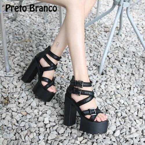 PRETO BRANCO 2020 Summer Sexy Cross Belt Roman Thick Heel Super High Heel Sandals Nightclub Hate Sky High Womens Shoes ZYW