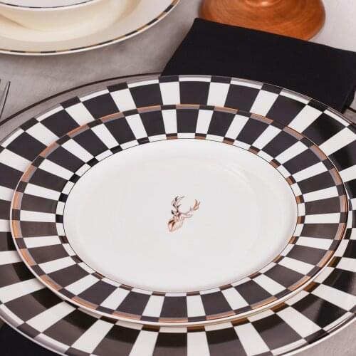 Deluxe Black Design 6 Persons 24 Pieces Porcelain Karaca Turkish Made Stylish Dinnerware Set