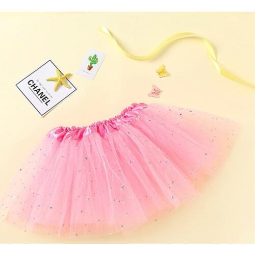 Kids Baby Star Glitter Dance Tutu Skirt For Girl Sequin 3 Layers Tulle Toddler Pettiskirt Children Chiffon 2-8T