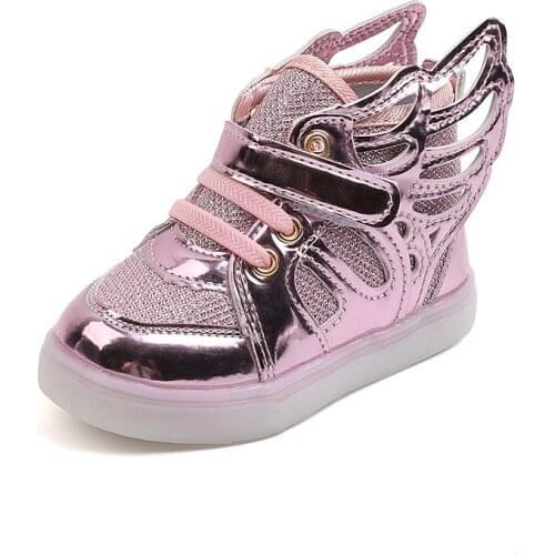 2021 New LED Flashing Shoes Children Wings Kids Shoes Baby Boys and Girls Sports Fashion Flats Non-slip Hot Cute Sneakers 21-30