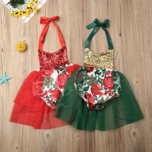 Christmas 0-24M Kids Baby Girl Tutu Dress Romper Red Sleeveless Patchwork Party Toddler Baby Xmas Clothes