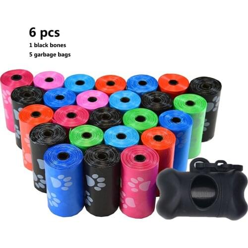 Pet Waste Bag Dispenser, Degradable Pet Dog Waste Poop Bag Pet Waste Clean Poop Bags 6pcs(1 bones 5 garbage bags)