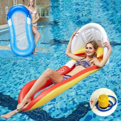 Leisure Inflatable Floating Row With Awning 160x90cm Pool Floats Air Mattress Swimming Water Sports Floating Hammock Vacation