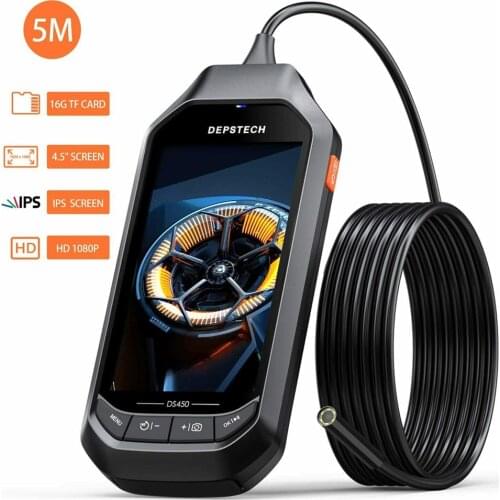 DEPSTECH 4.5in IPS Screen Digital Endoscope 2.0MP 5.0MP Industrial Borescope Inspection Semi-Rigid Snake Camera 6 Adjustable LED
