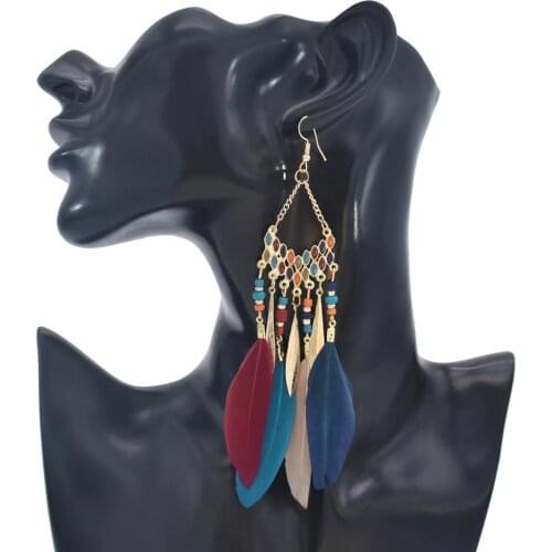 Tribal Ethnic Feather Drop Earrings for Women Bohemian Indian Gypsy Beads Statement Earring Brincos Festival Party Jewelry Gift