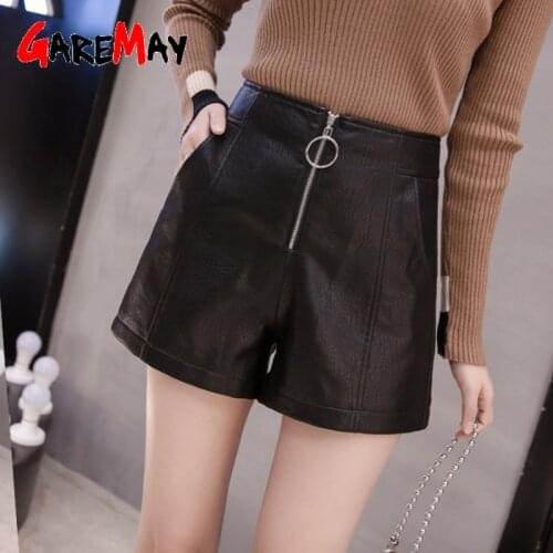 GareMay 2020 autumn winter womens leather shorts women black high waist korean style plus size PU female shorts for women