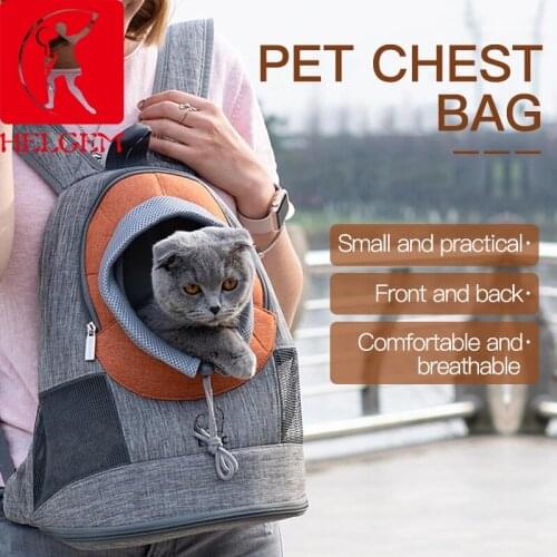 HELGEM Pet Dog Carrier Bag Double Shoulder Portable Travel Backpack Outdoor Pet Dog Carrier Bag Front Bag Mesh Backpack Head