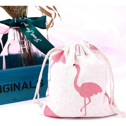 Fashion Cute Flamingo Cactus Watermelon Flowers Pattern Cotton Bag Jewelry Storage Organizer Bags Packaging Drawstring Pouch