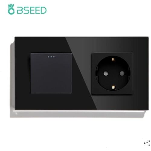 BSEED Push Button Switches 1/2/3Gang 2Way EU Wall Socket Crystal Glass Wall Mechanical Switches EU Standard White Black Golden